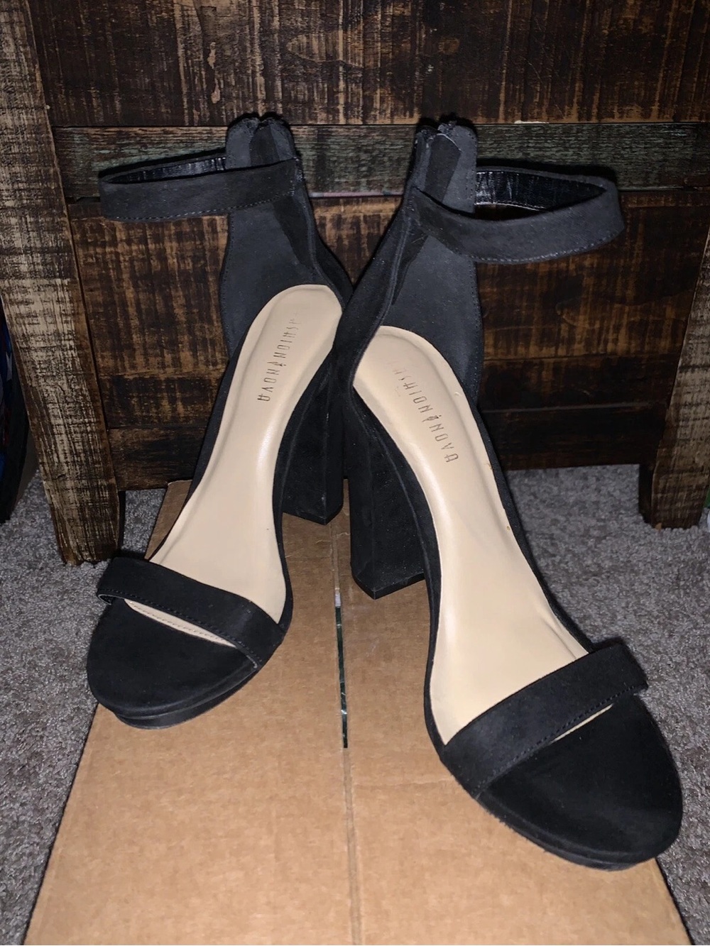 Fashion Nova Black Ankle-Strap Block Heels